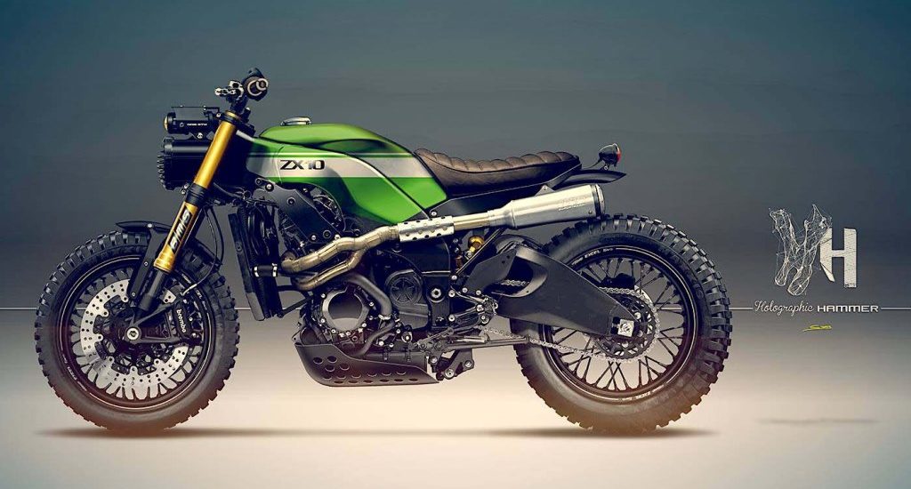 Une Ninja ZX-10R en version scrambler, par Holographic Hammer